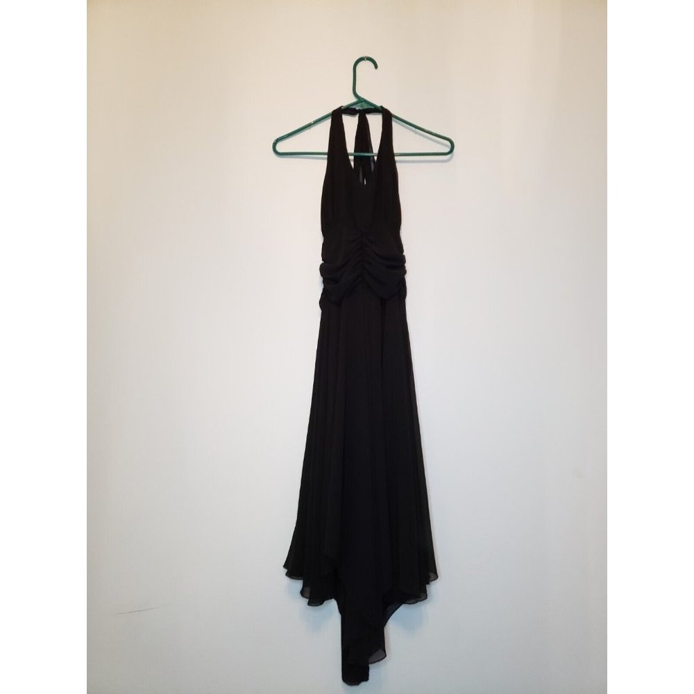 Ariella Womens S Halter Neck Dress Flowy Midi Sleeveless Ruffle Y2K Formal Black